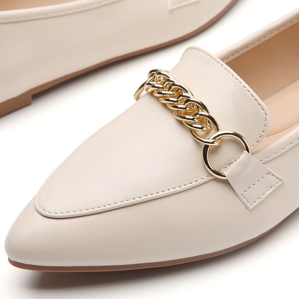TILOCOW WOMEN PU BEIGE FLAT LOAFERS