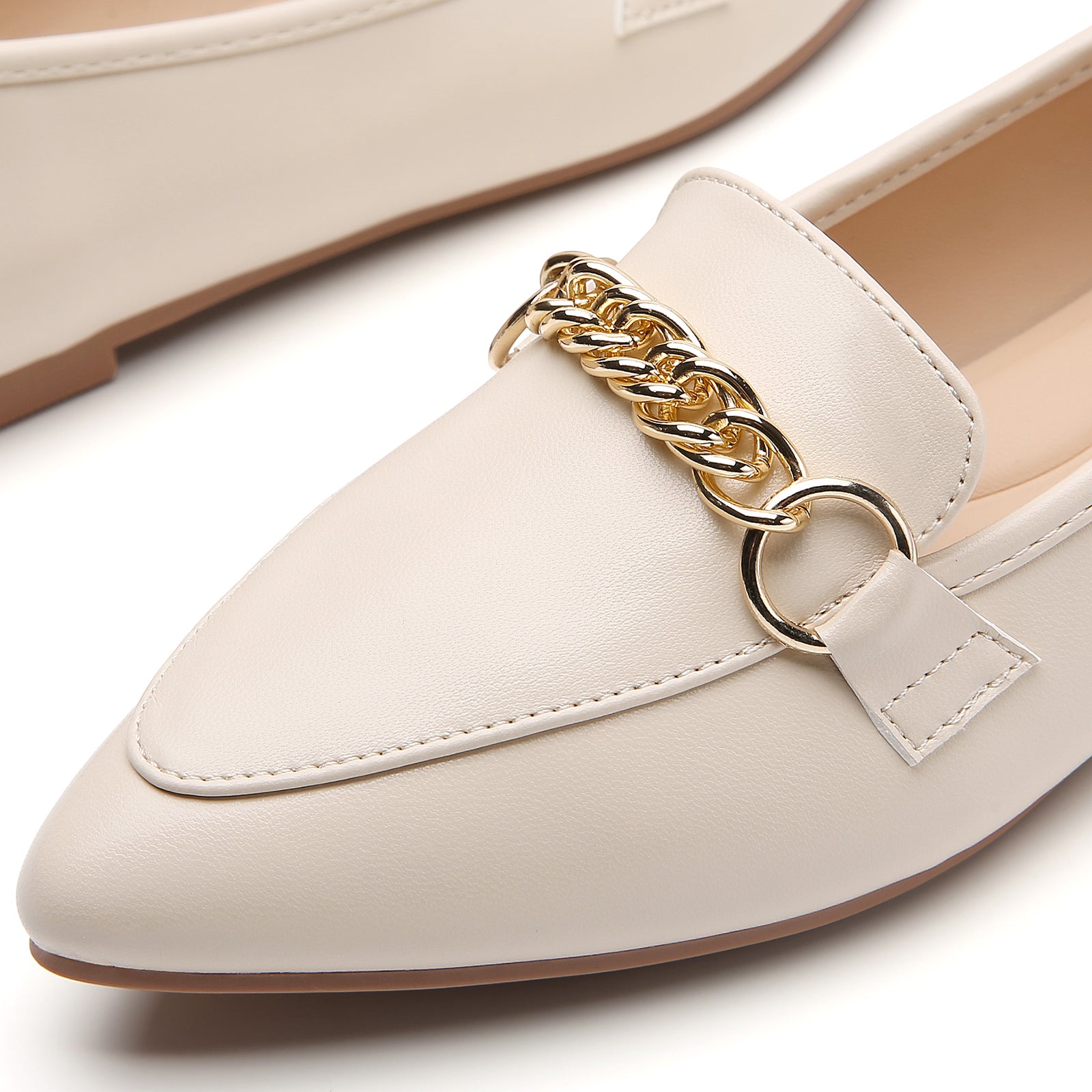 TILOCOW WOMEN PU BEIGE FLAT LOAFERS