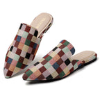 TILOCOW WOMEN MULTICOLORED PLAID FLAT MULES