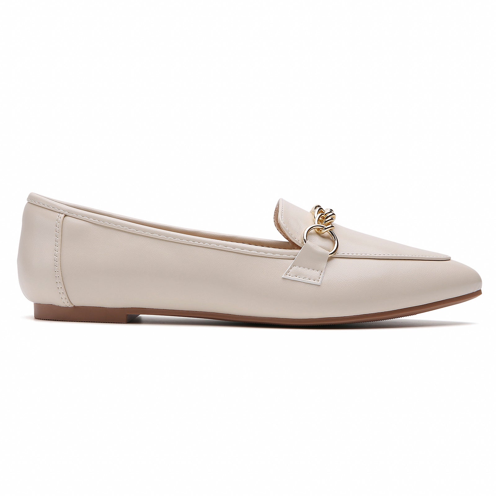 TILOCOW WOMEN PU BEIGE FLAT LOAFERS