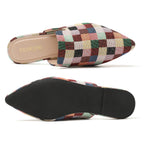 TILOCOW WOMEN MULTICOLORED PLAID FLAT MULES