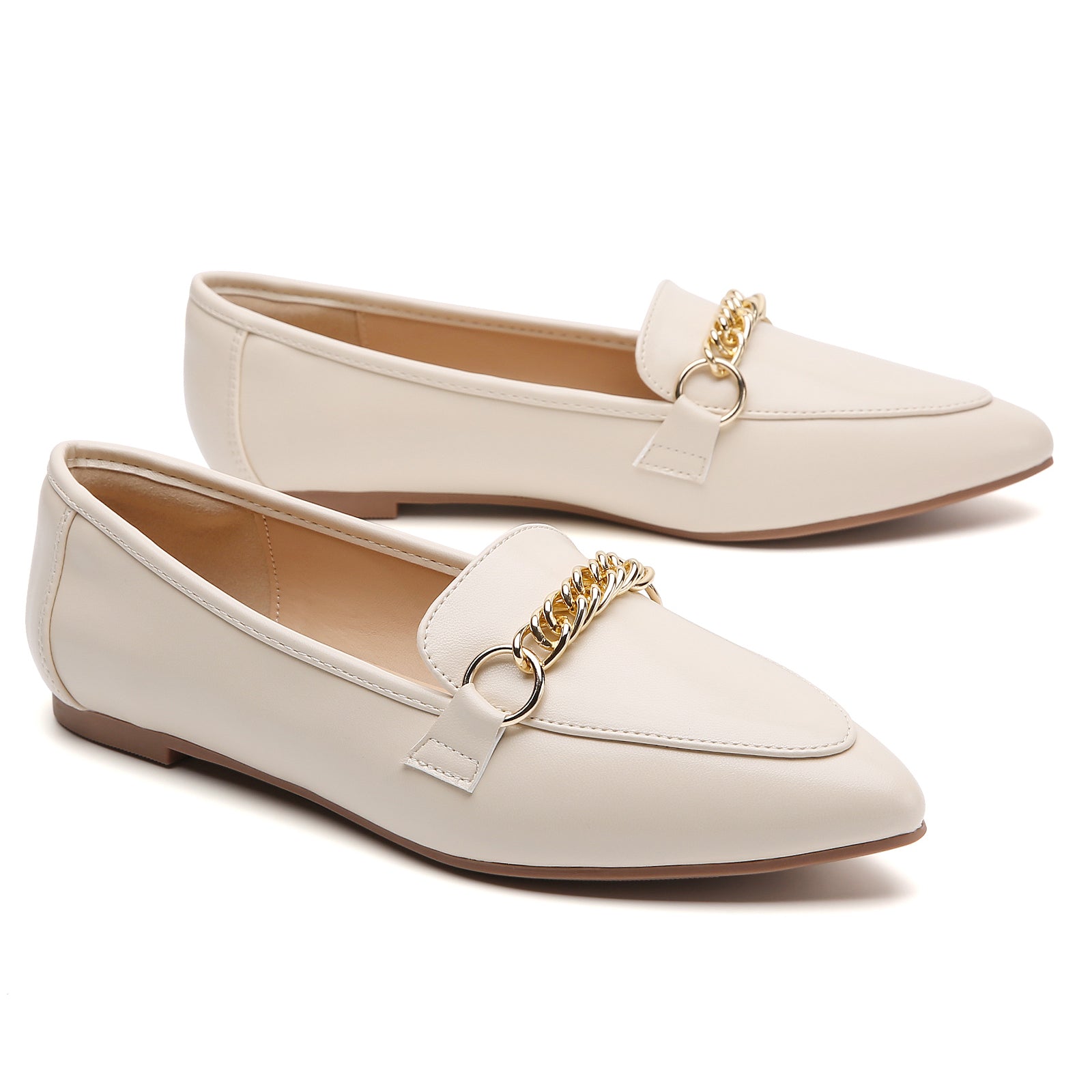 TILOCOW WOMEN PU BEIGE FLAT LOAFERS