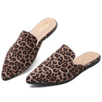 TILOCOW WOMEN LEOPARD SUEDE FLAT MULES