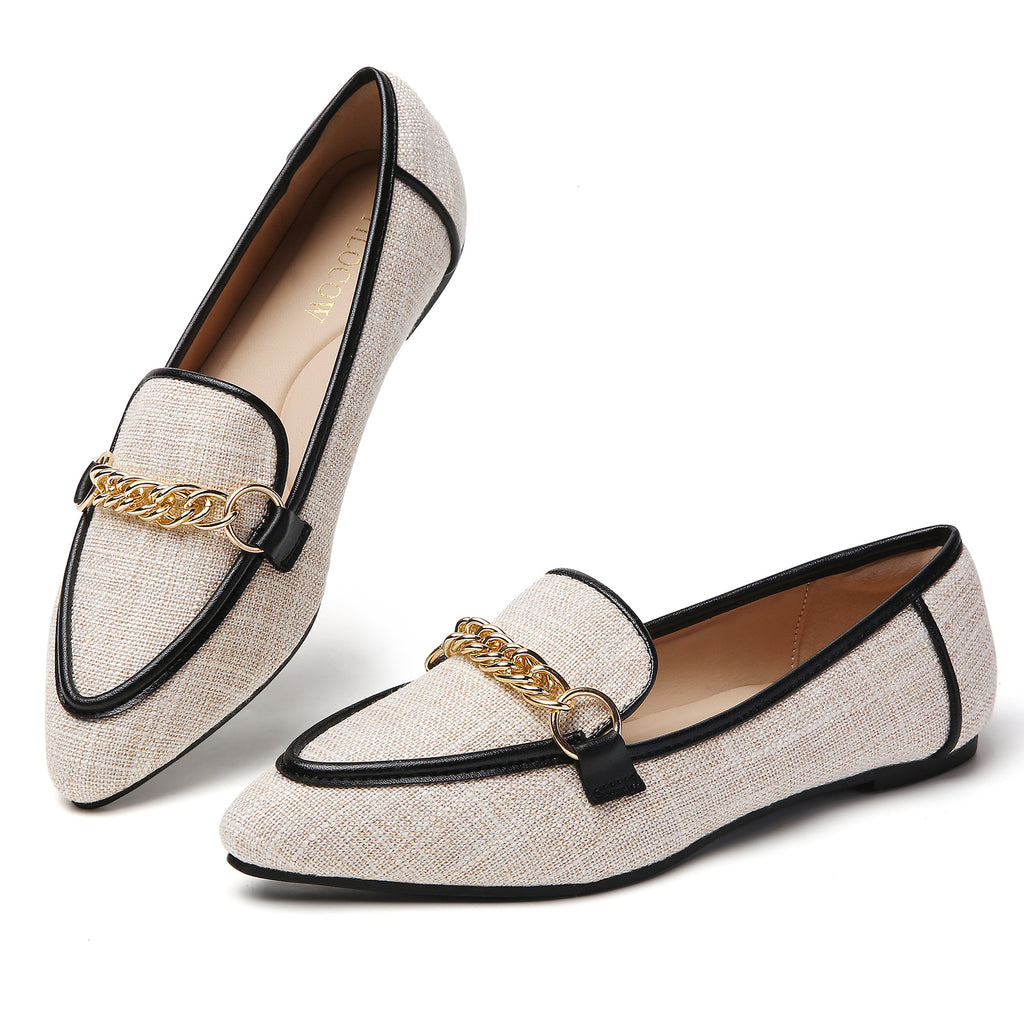 TILOCOW WOMEN BINDING LINEN FLAT LOAFERS