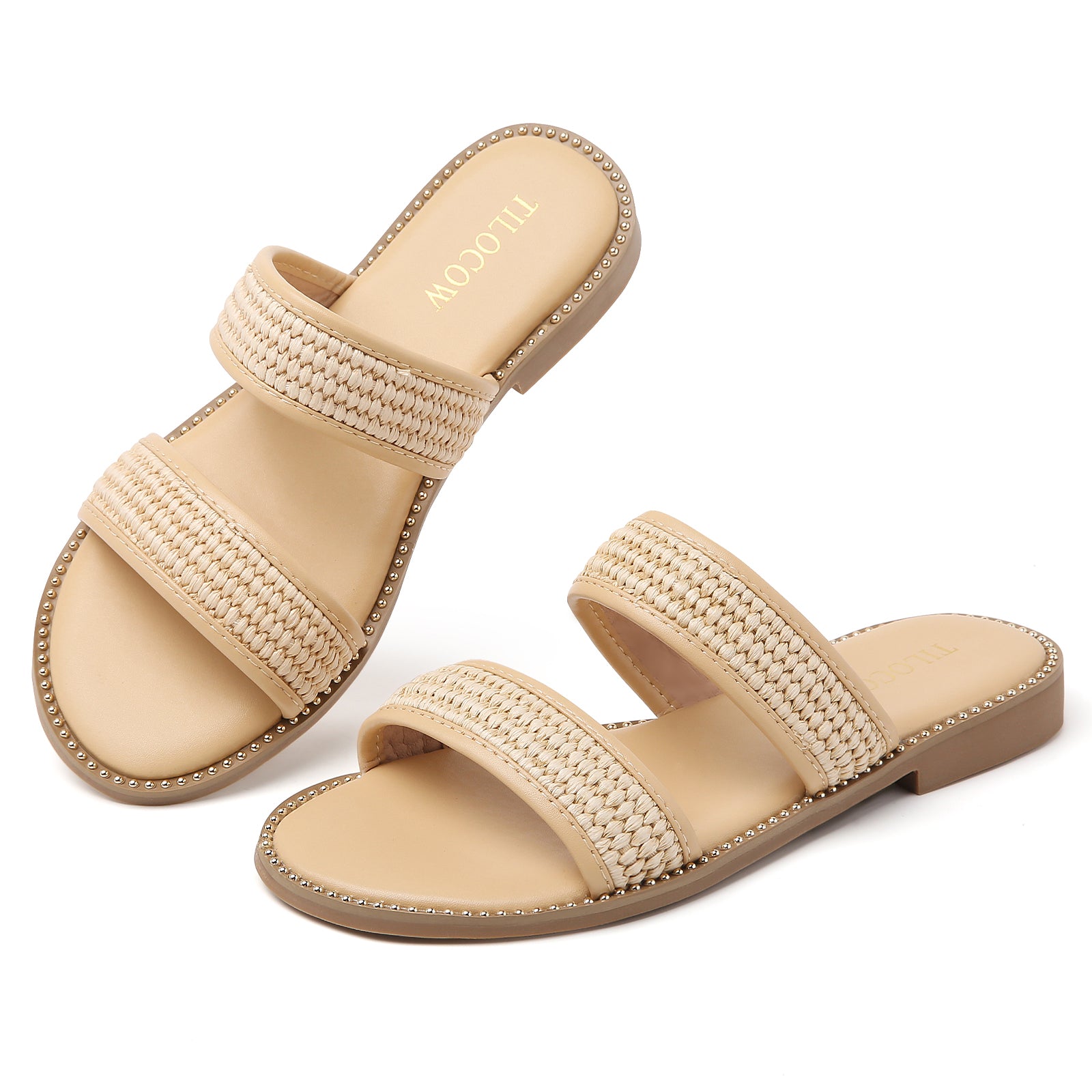 TILOCOW WOMEN HEMP ROPE BEIGE SANDALS