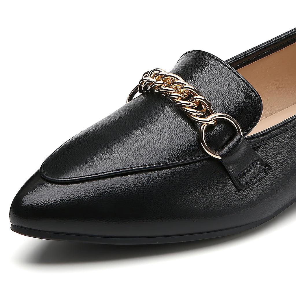 TILOCOW WOMEN PU BLACK FLAT LOAFERS