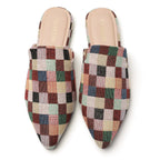 TILOCOW WOMEN MULTICOLORED PLAID FLAT MULES