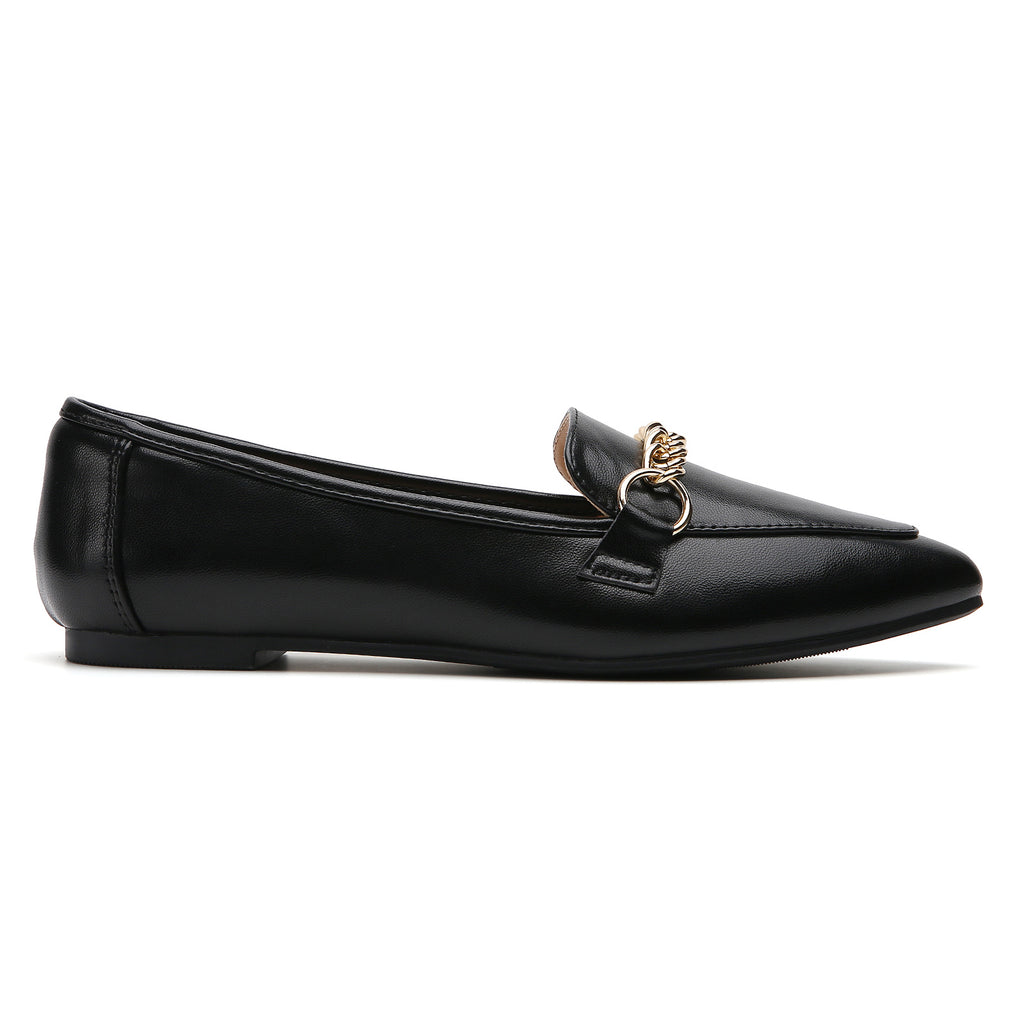 TILOCOW WOMEN PU BLACK FLAT LOAFERS
