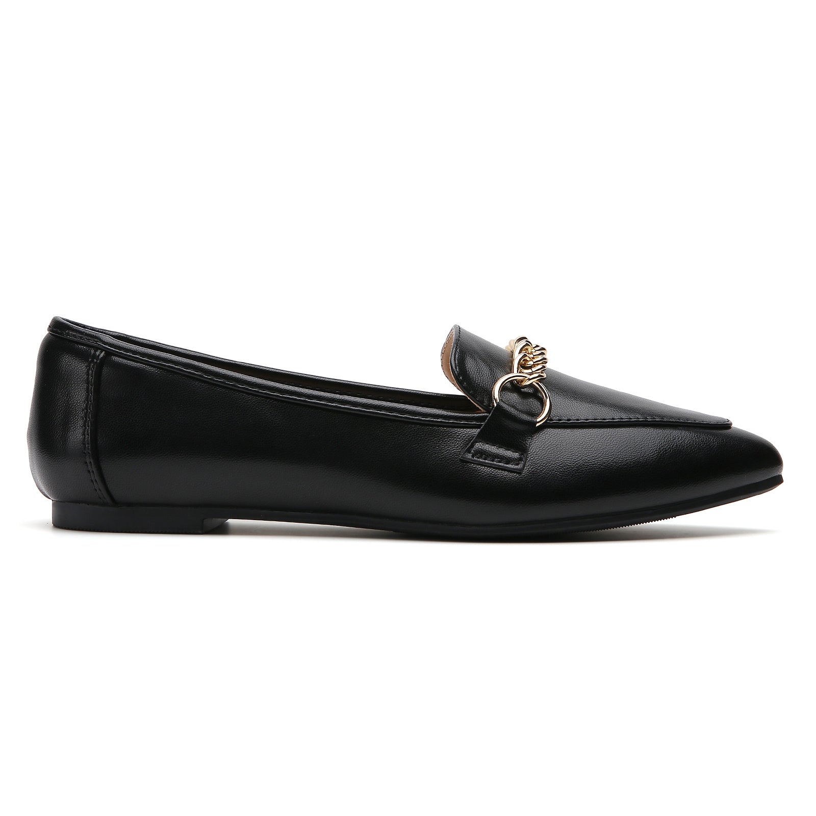 TILOCOW WOMEN PU BLACK FLAT LOAFERS