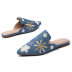 TILOCOW WOMEN DENIM FLOWER FLAT MULES