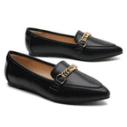 TILOCOW WOMEN PU BLACK FLAT LOAFERS