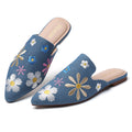 TILOCOW WOMEN DENIM FLOWER FLAT MULES