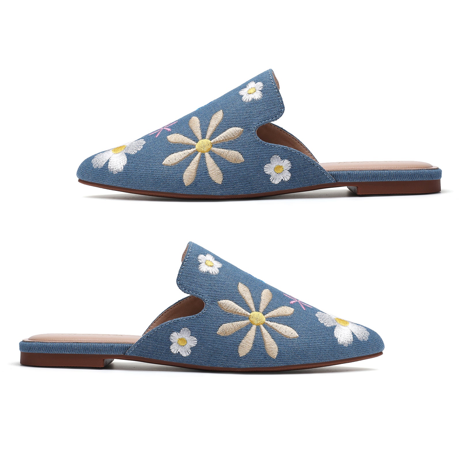 TILOCOW WOMEN DENIM FLOWER FLAT MULES