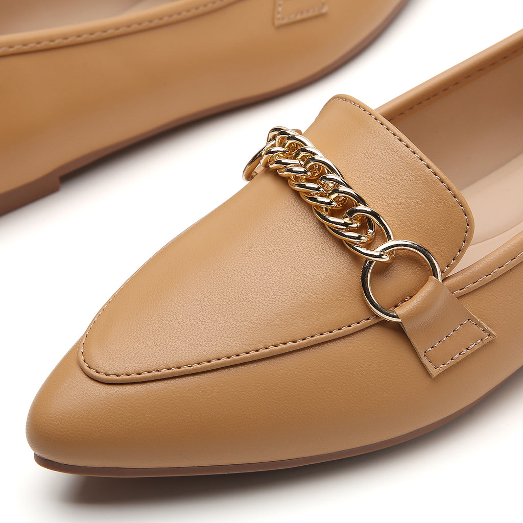 TILOCOW WOMEN PU BROWN FLAT LOAFERS