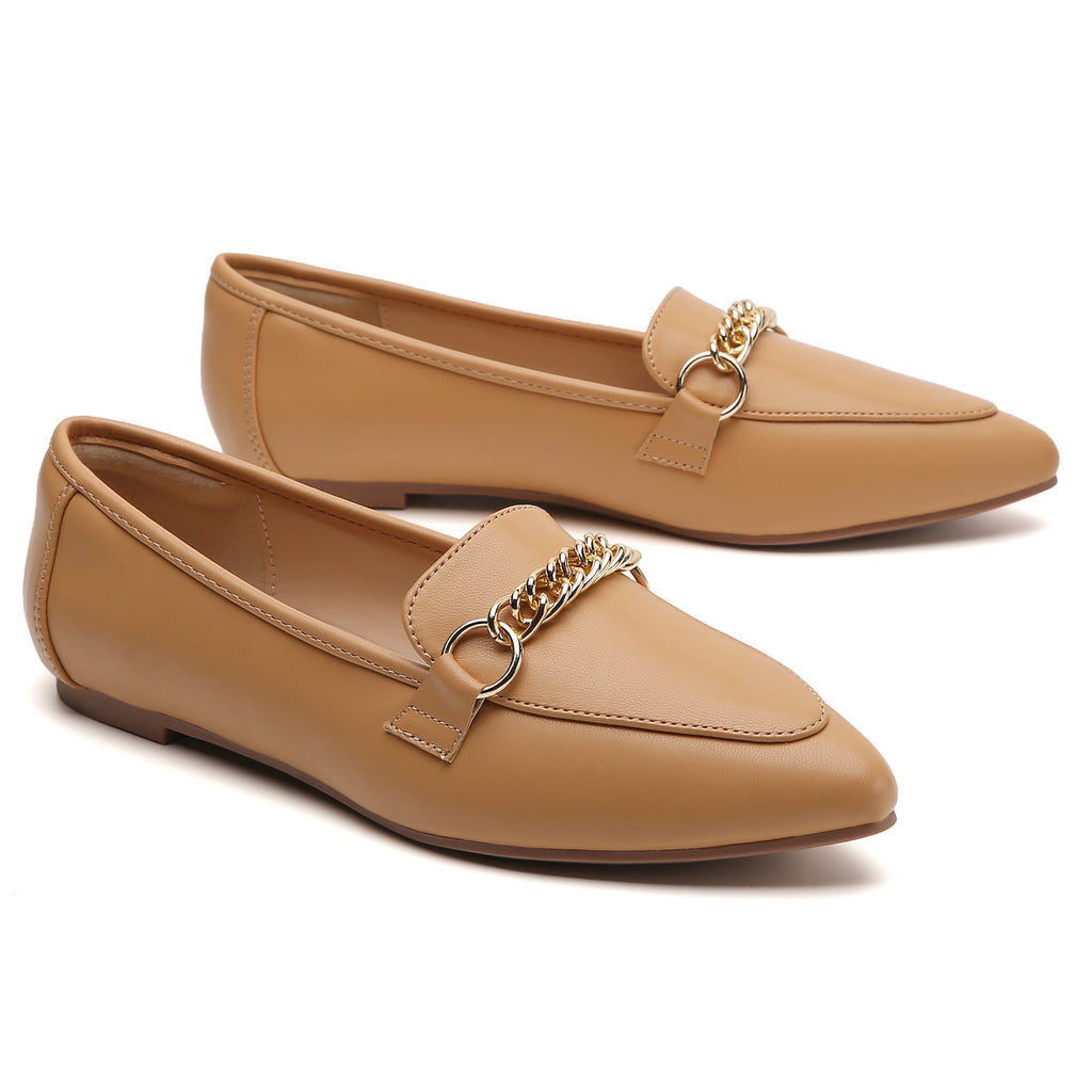 TILOCOW WOMEN PU BROWN FLAT LOAFERS