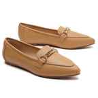 TILOCOW WOMEN PU BROWN FLAT LOAFERS