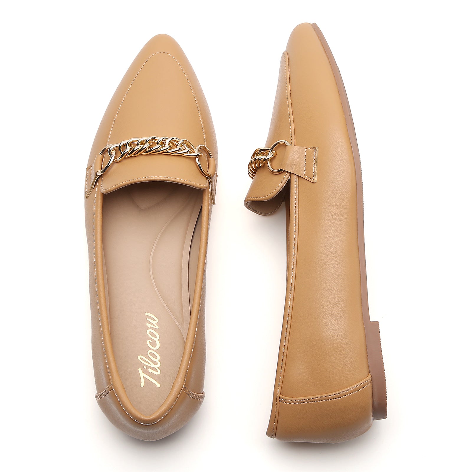 TILOCOW WOMEN PU BROWN FLAT LOAFERS