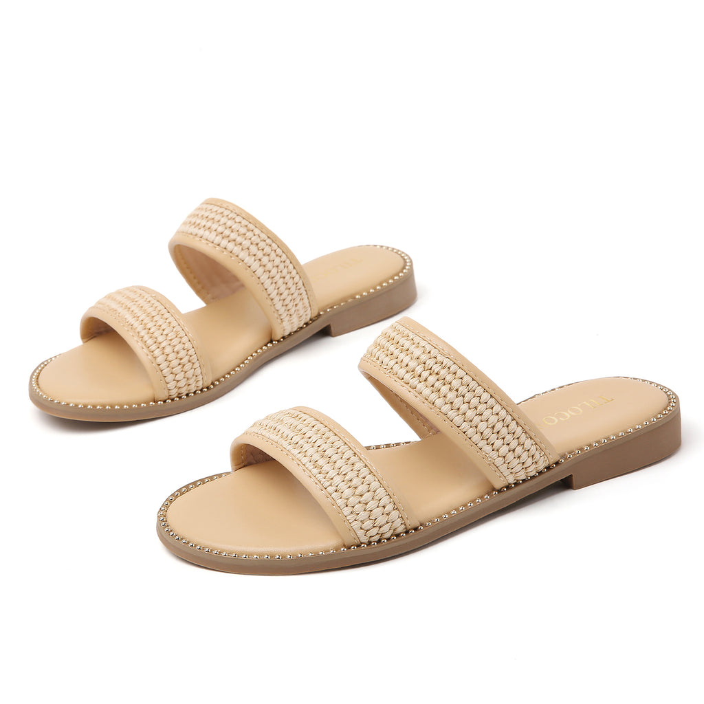 TILOCOW WOMEN HEMP ROPE BEIGE SANDALS