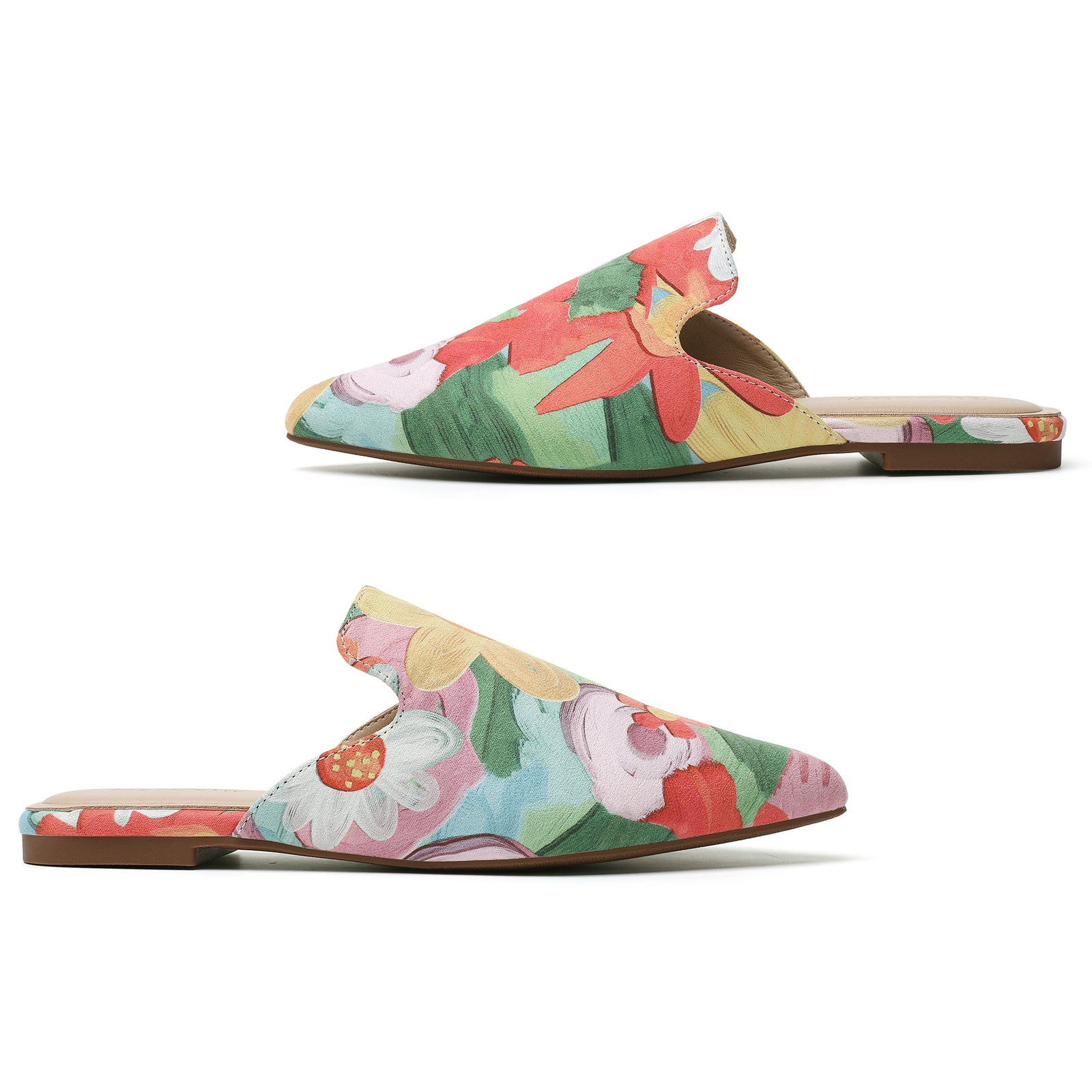 TILOCOW WOMEN RED FLORAL FLAT MULES