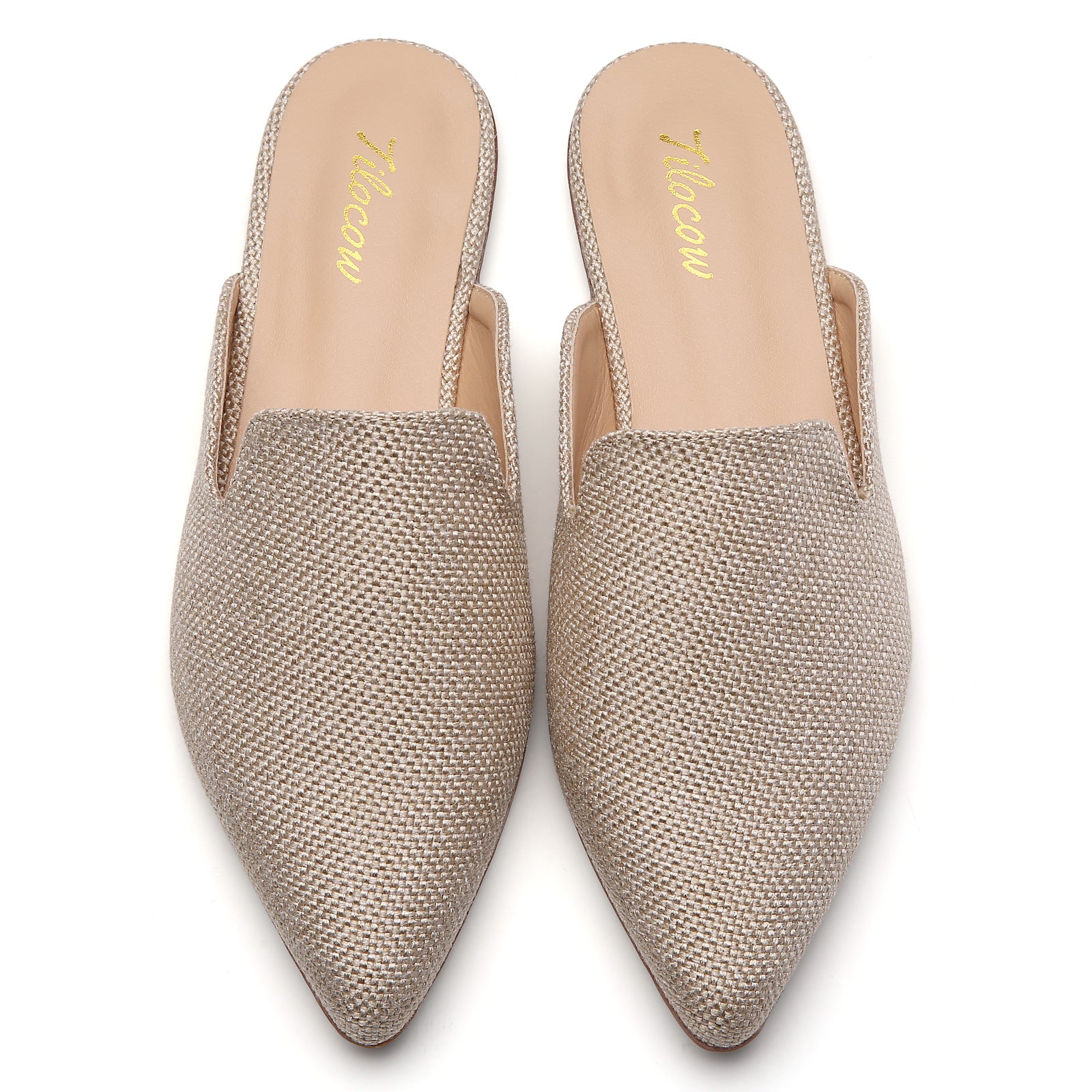 TILOCOW WOMEN BEIGE BURLAP FLAT MULES