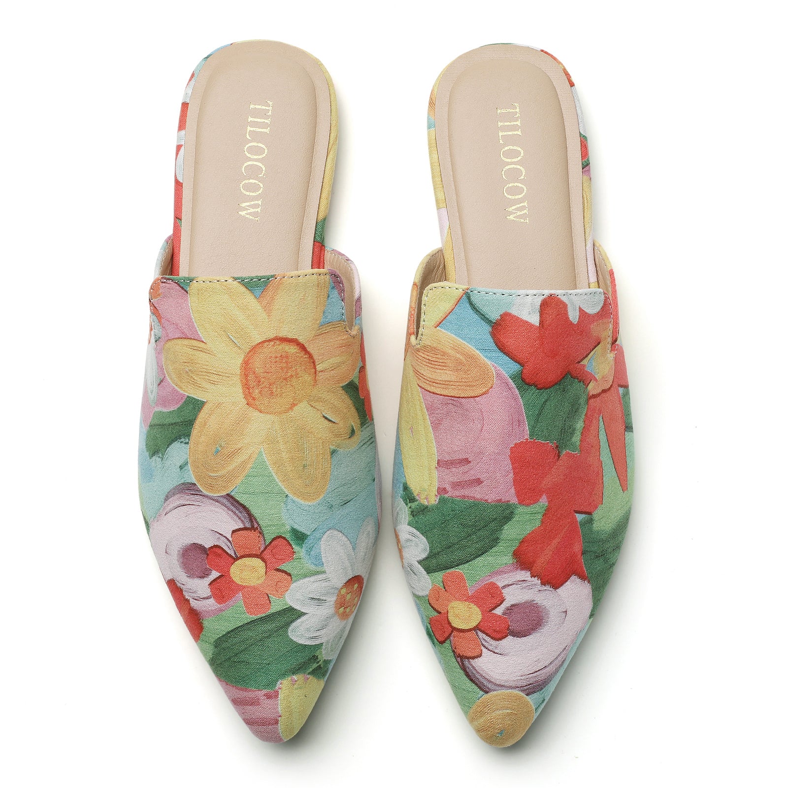 TILOCOW WOMEN RED FLORAL FLAT MULES