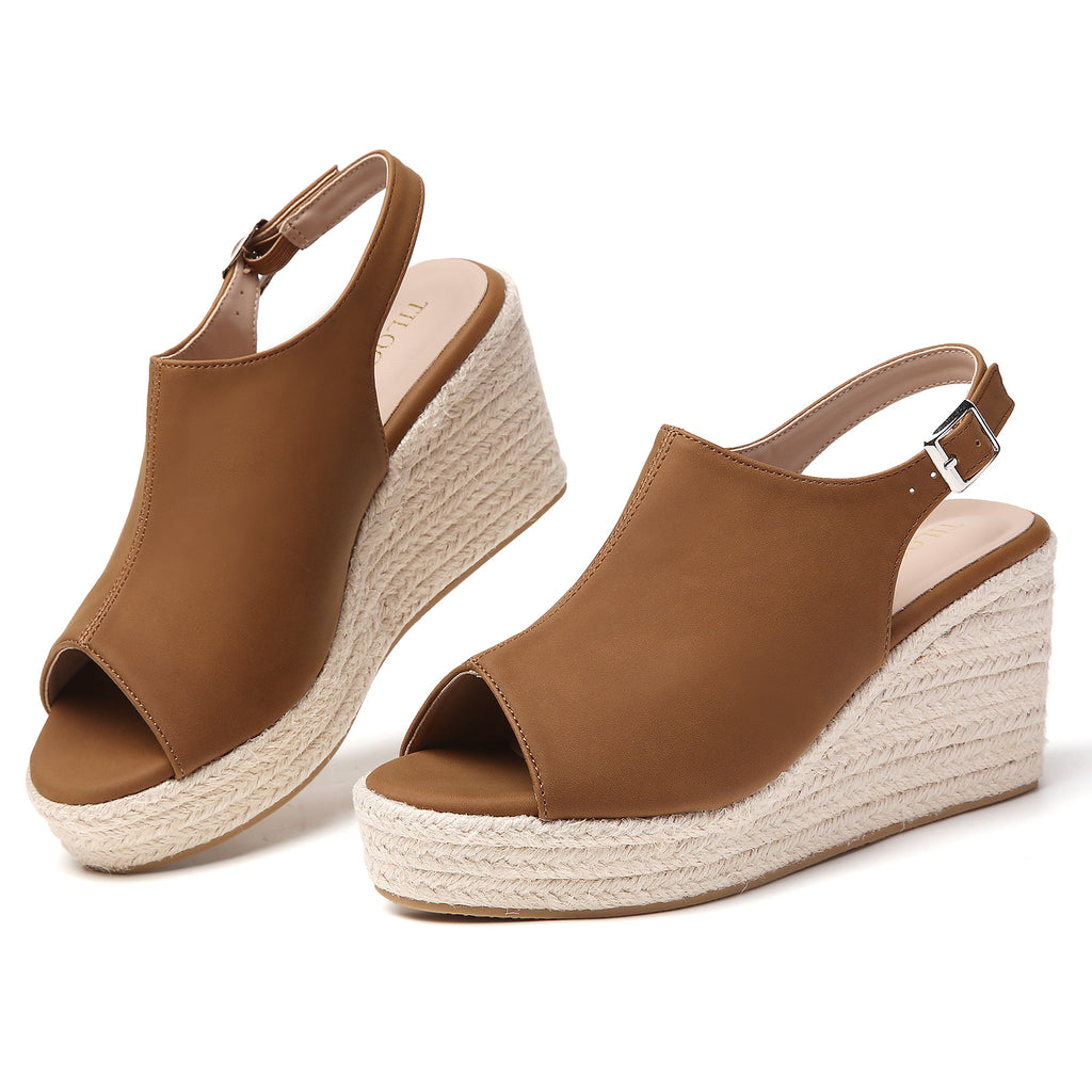 TILOCOW WOMEN  BROWN WEDGE ESPAADRILLES