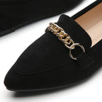 TILOCOW WOMEN SUEDE BLACK FLAT LOAFERS
