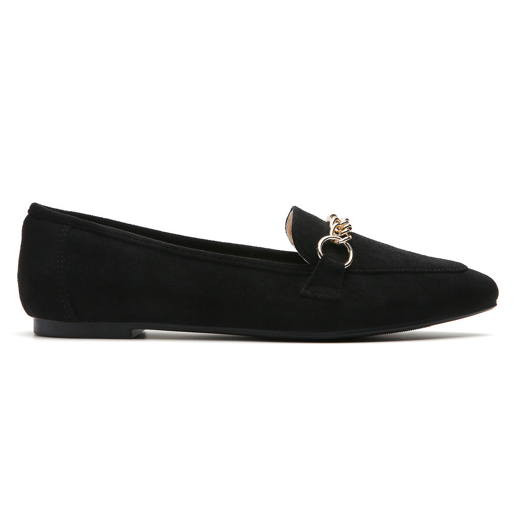 TILOCOW WOMEN SUEDE BLACK FLAT LOAFERS