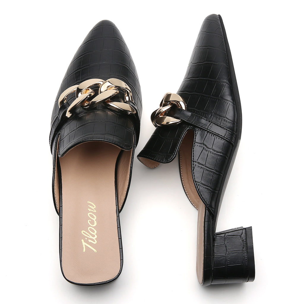 TILOCOW WOMEN SNAKE BLACK HEELED MULES