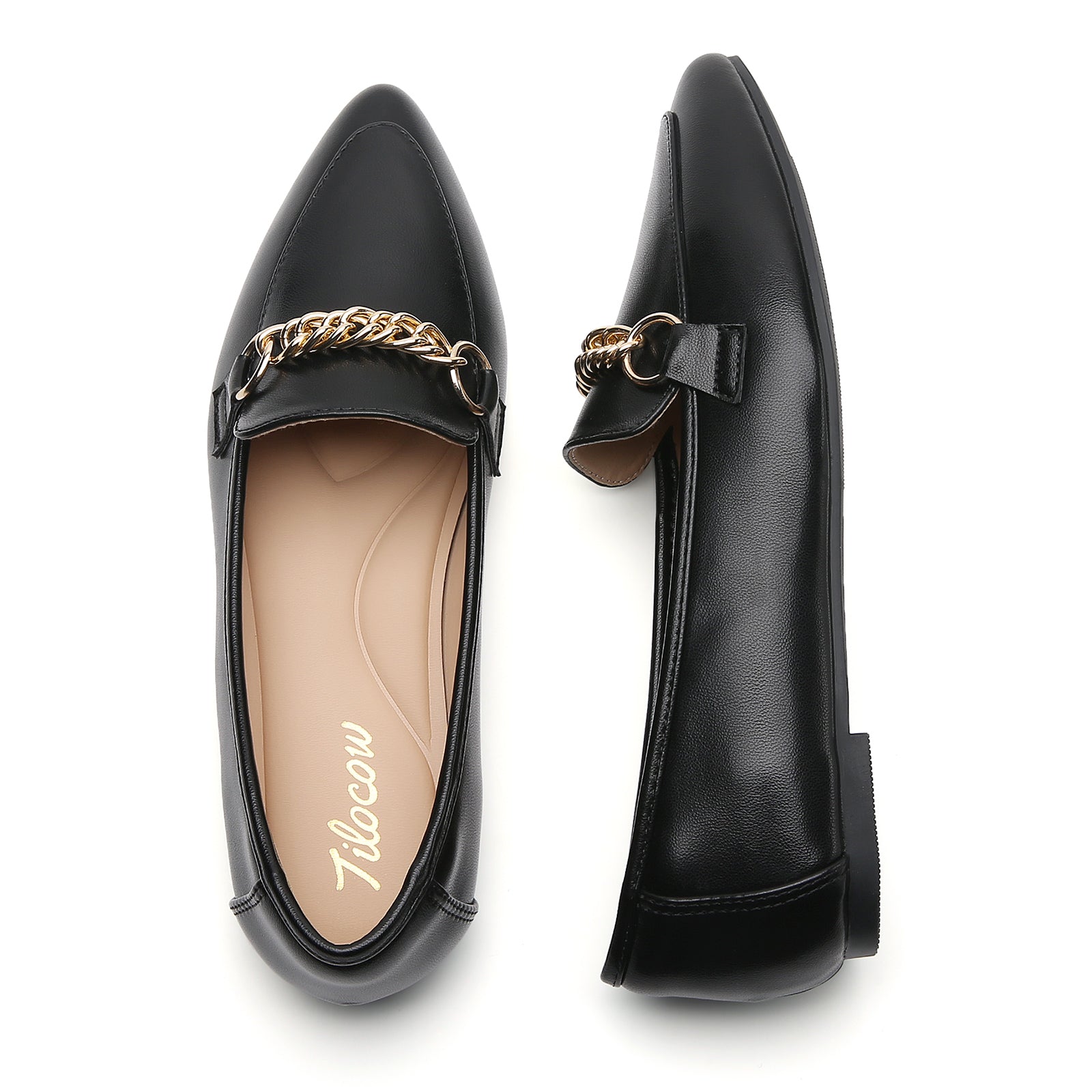 TILOCOW WOMEN PU BLACK FLAT LOAFERS