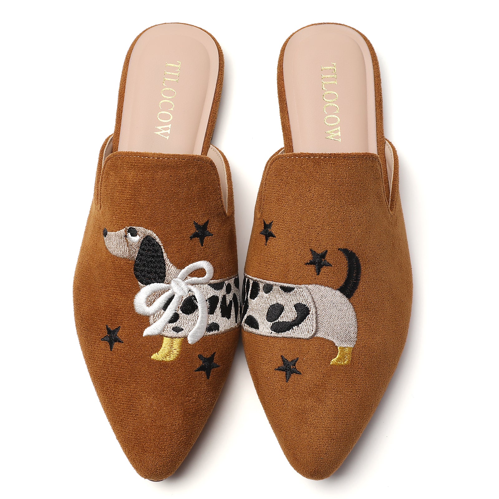 TILOCOW WOMEN BROWN DOG FLAT MULES