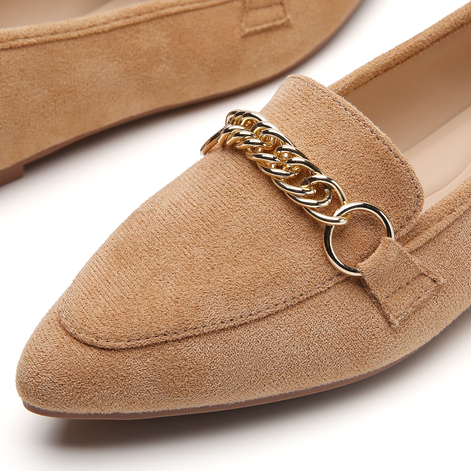 TILOCOW WOMEN SUEDE KHAKI FLAT LOAFERS
