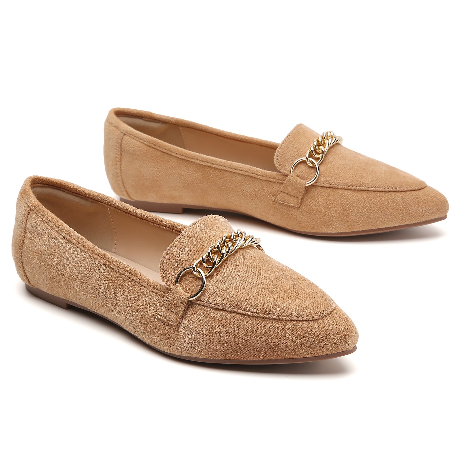 TILOCOW WOMEN SUEDE KHAKI FLAT LOAFERS