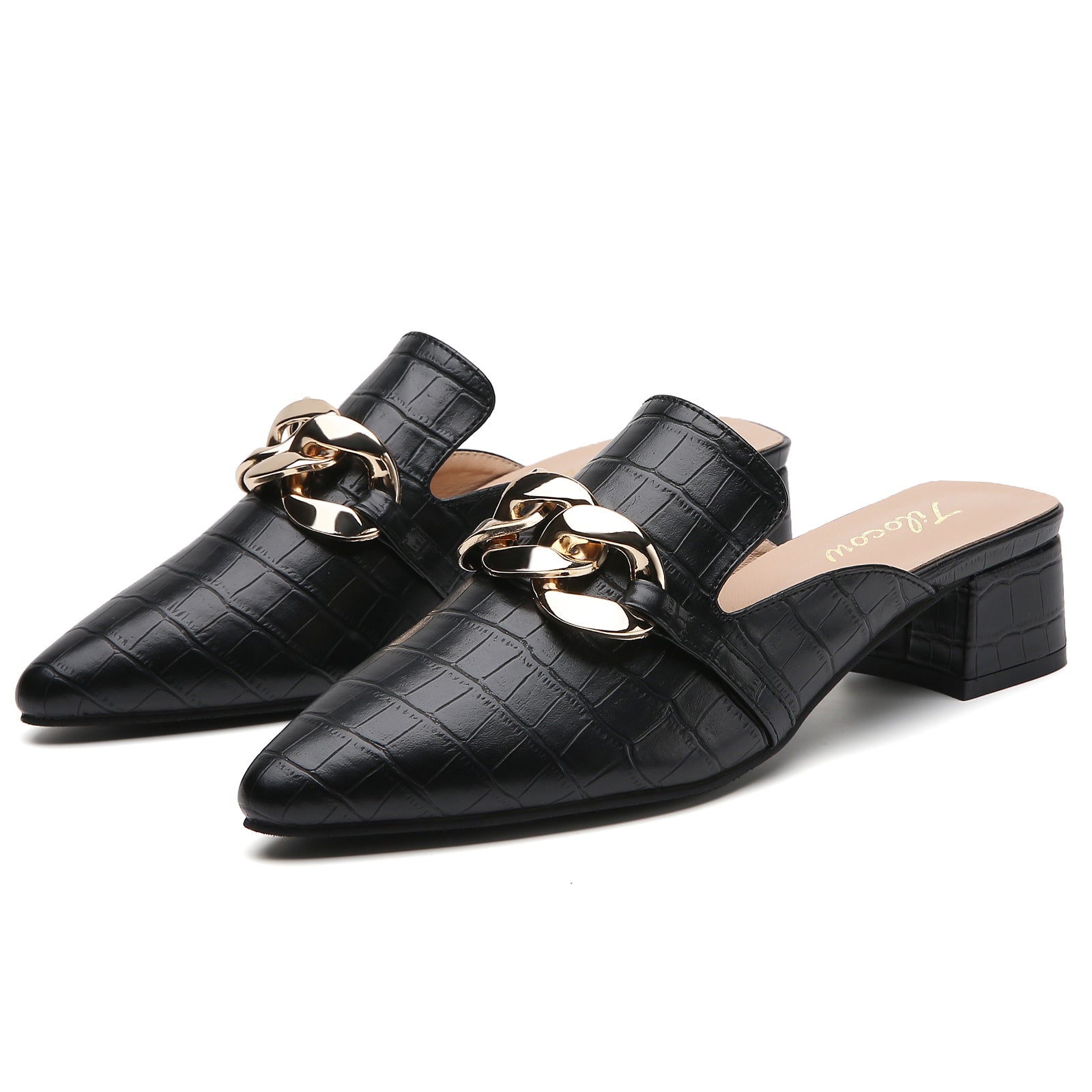 TILOCOW WOMEN SNAKE BLACK HEELED MULES