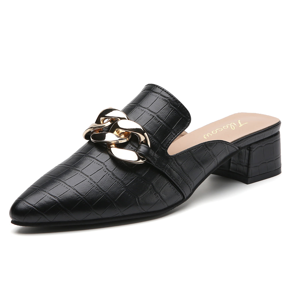 TILOCOW WOMEN SNAKE BLACK HEELED MULES