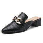 TILOCOW WOMEN SNAKE BLACK HEELED MULES