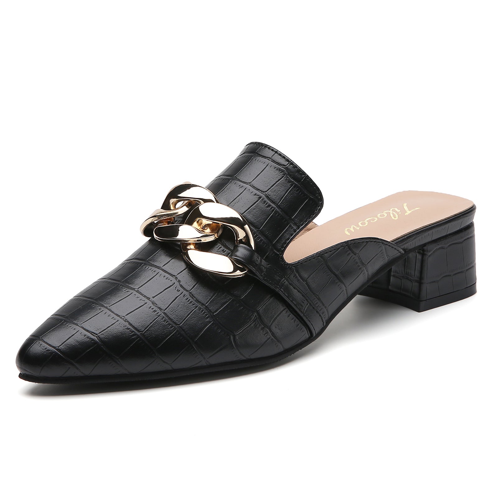TILOCOW WOMEN SNAKE BLACK HEELED MULES