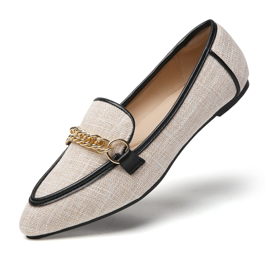 TILOCOW WOMEN BINDING LINEN FLAT LOAFERS