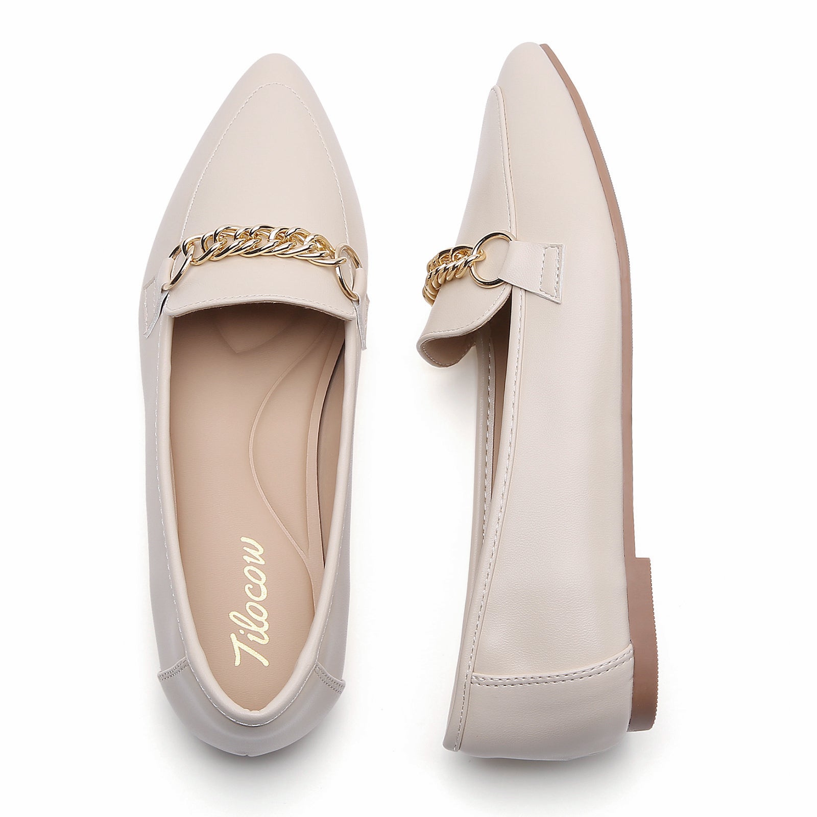 TILOCOW WOMEN PU BEIGE FLAT LOAFERS