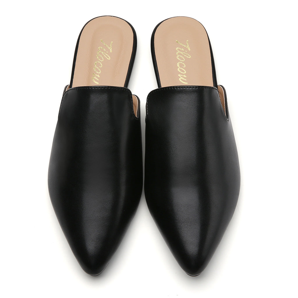 TILOCOW WOMEN BLACK PU FLAT MULES