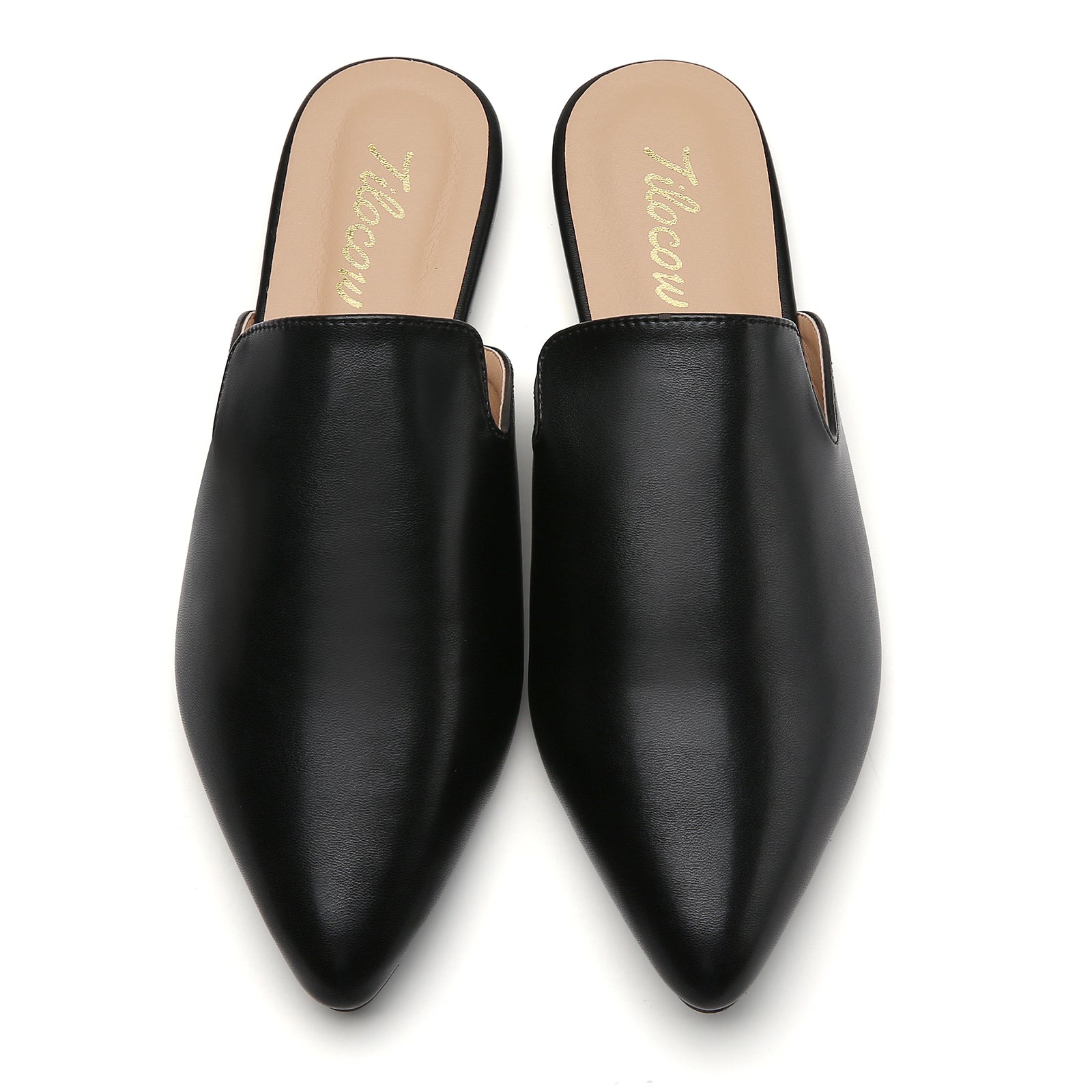 TILOCOW WOMEN BLACK PU FLAT MULES