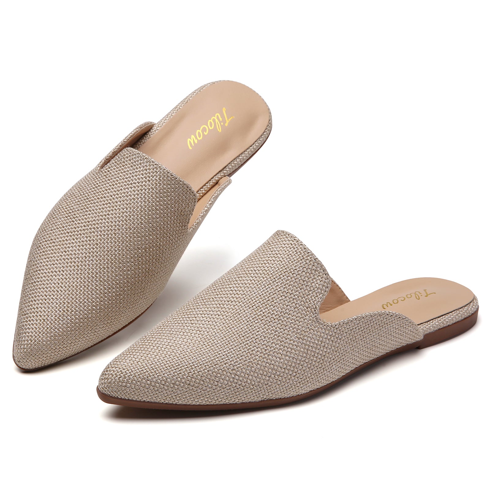 TILOCOW WOMEN BEIGE BURLAP FLAT MULES
