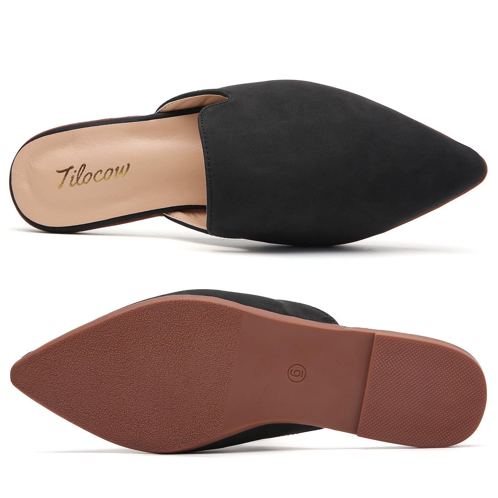 TILOCOW WOMEN BLACK SUEDE FLAT MULES