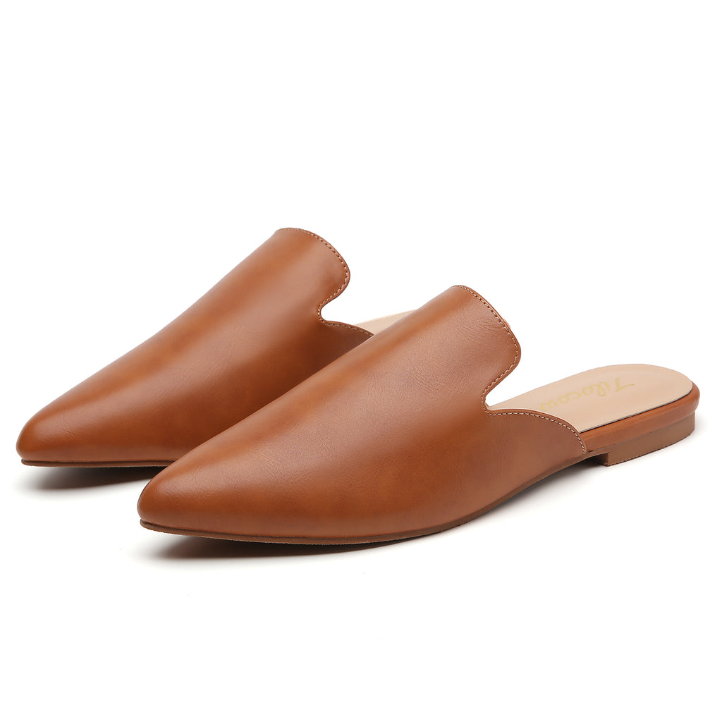TILOCOW WOMEN BROWN PU FLAT MULES