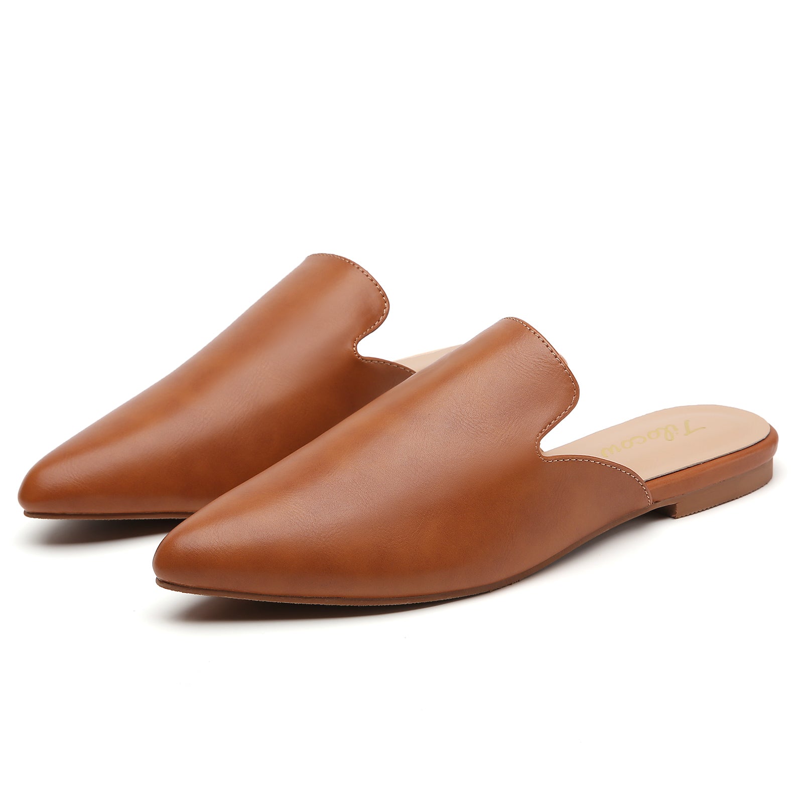 TILOCOW WOMEN BROWN PU FLAT MULES