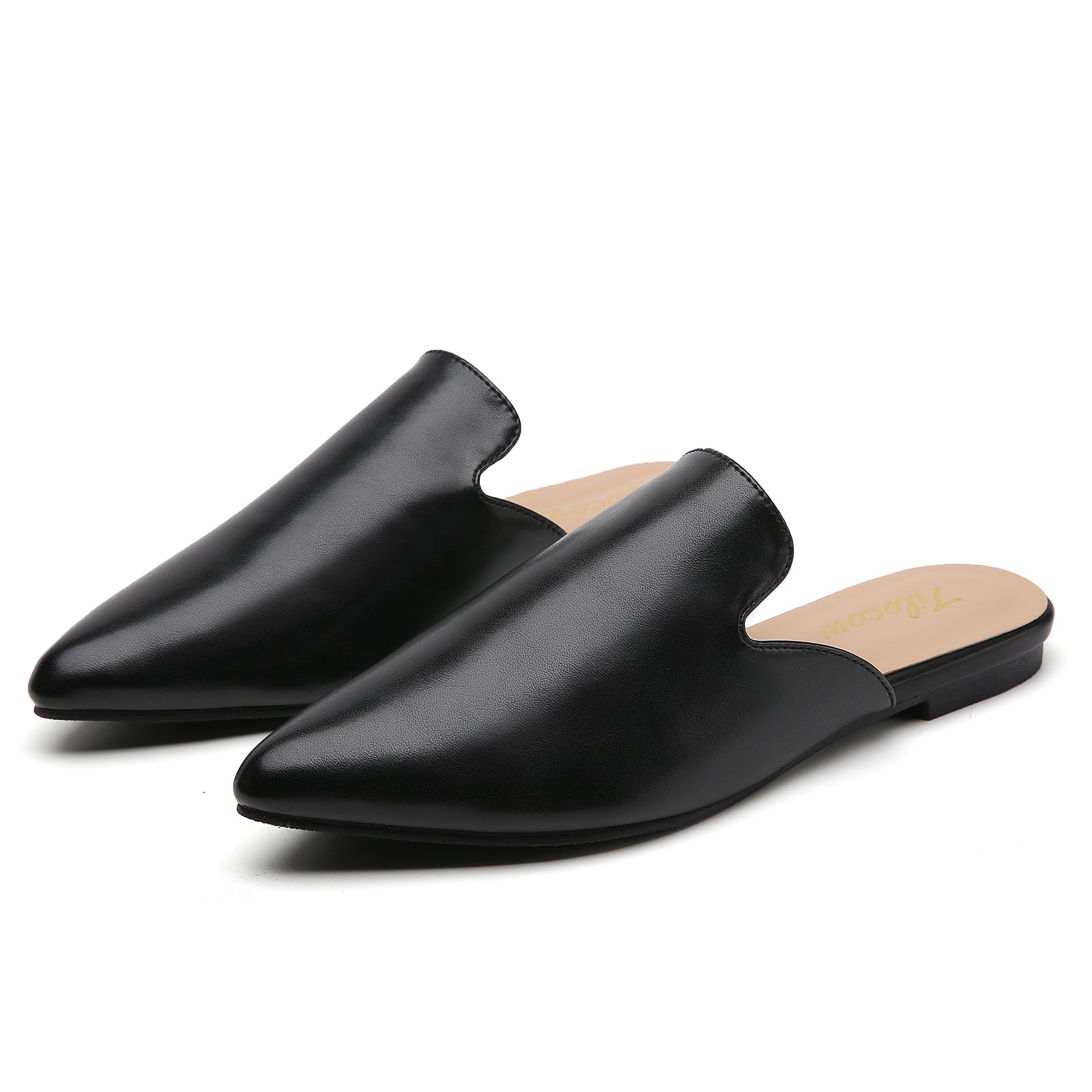 TILOCOW WOMEN BLACK PU FLAT MULES