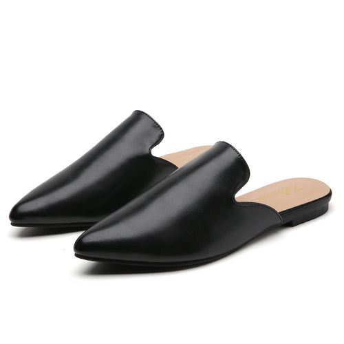 TILOCOW WOMEN BLACK PU FLAT MULES