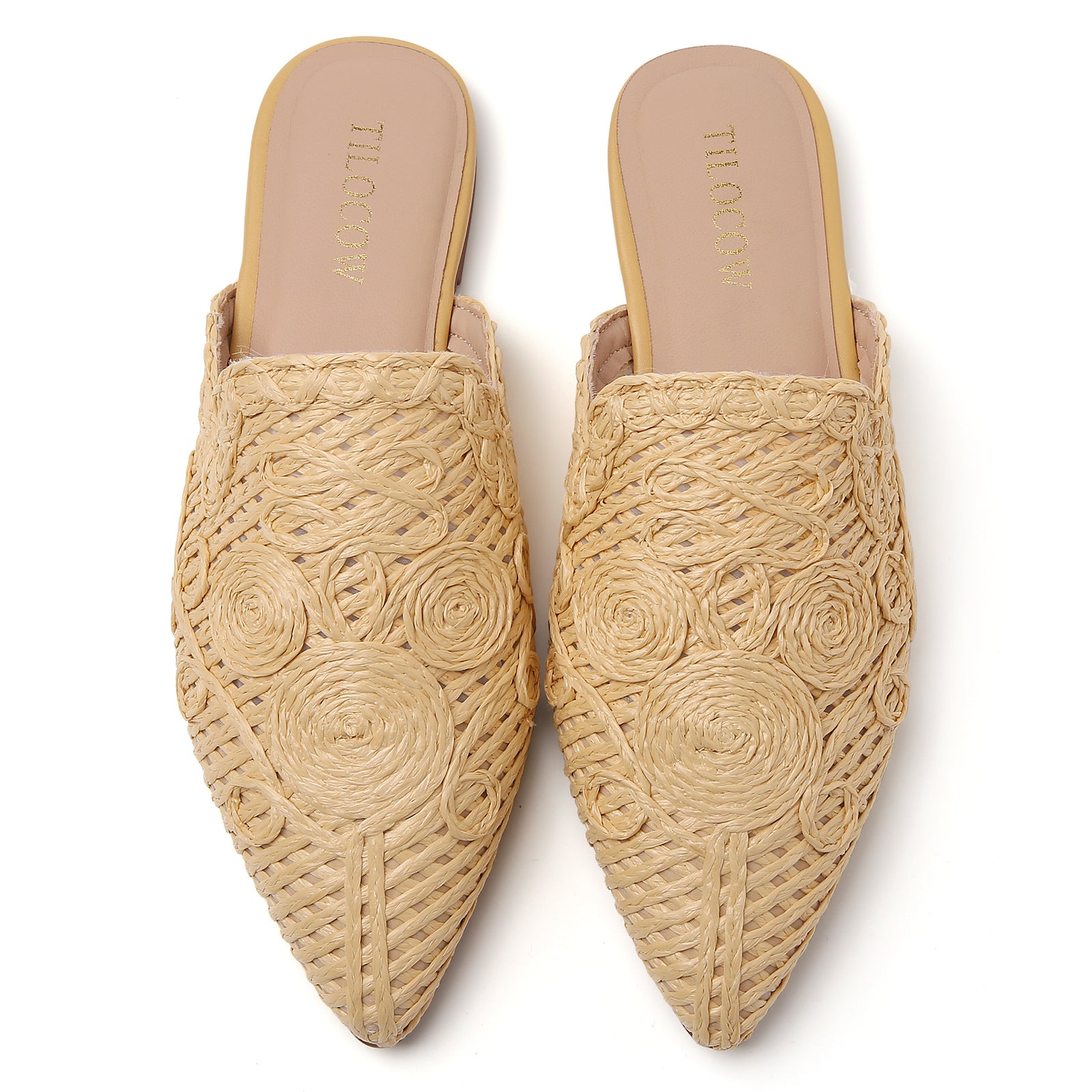 TILOCOW WOMEN YELLOW LINE FLOWER FLAT MULES