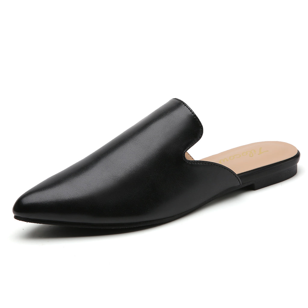 TILOCOW WOMEN BLACK PU FLAT MULES