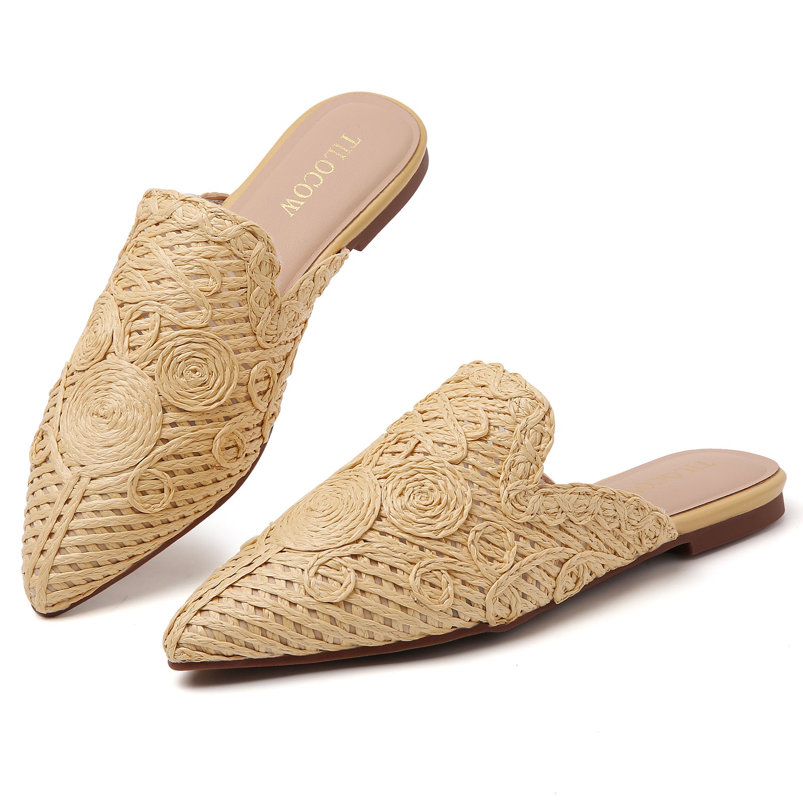 TILOCOW WOMEN YELLOW LINE FLOWER FLAT MULES